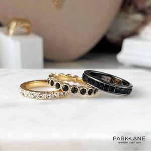Park Lane Size 8 EMBER Rings Set of 3 Jet Hematite Crystals Stackable Bands